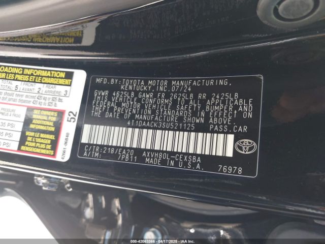4T1DAACK3SU521125 Toyota CAMRY SE