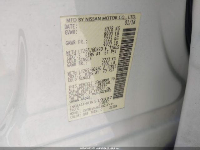 1N6BA1F48JN519837 Nissan Titan Xd Sl Diesel