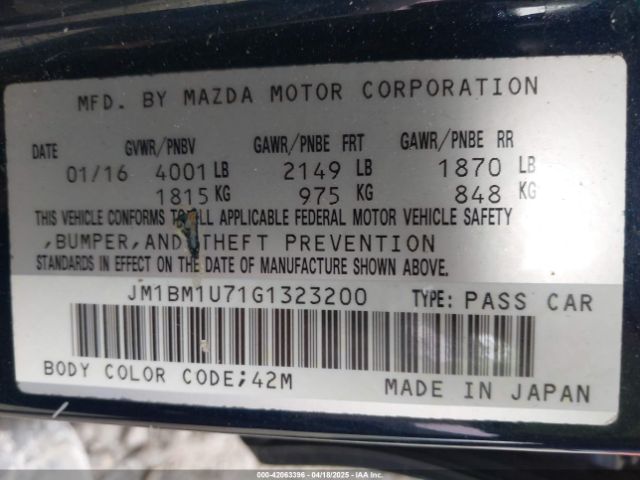 JM1BM1U71G1323200 Mazda Mazda3 I Sport