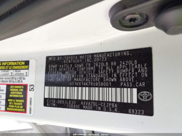 4T1K61AK7RU858001 Toyota a25a-fks