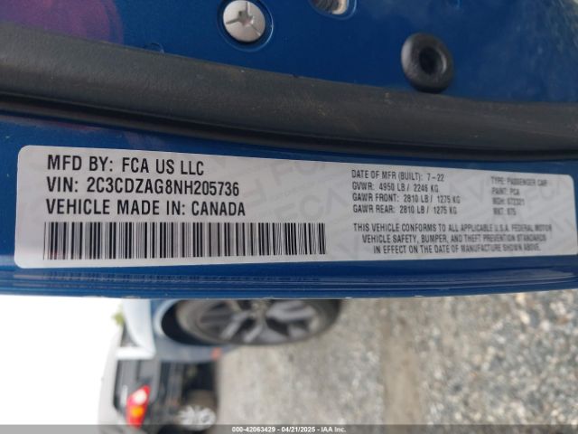 2C3CDZAG8NH205736 Dodge Challenger Sxt