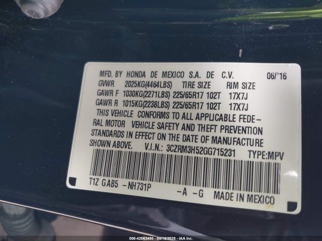 3CZRM3H52GG715231 Honda CR-V EX