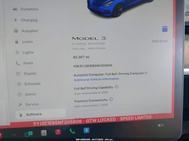 5YJ3E1EB5NF205806 Tesla Model 3 Long Range Dual Motor All-wheel Drive