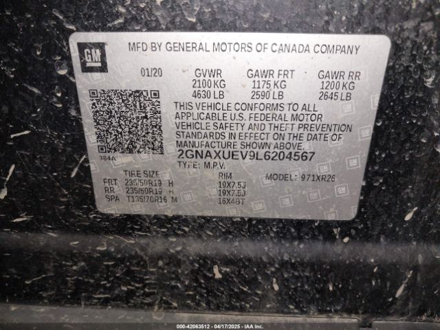 2GNAXUEV9L6204567 Chevrolet Equinox Awd Lt 1.5l Turbo