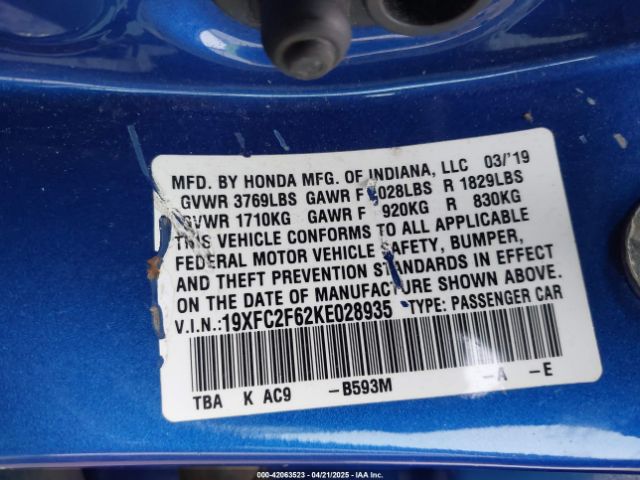19XFC2F62KE028935 Honda Civic Lx