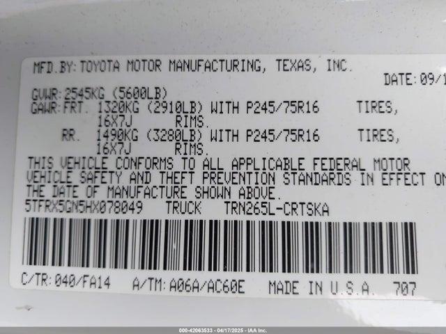 5TFRX5GN5HX078049 Toyota Tacoma Sr