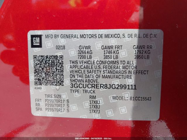 3GCUCRER8JG299111 Chevrolet Silverado 1500 1lt