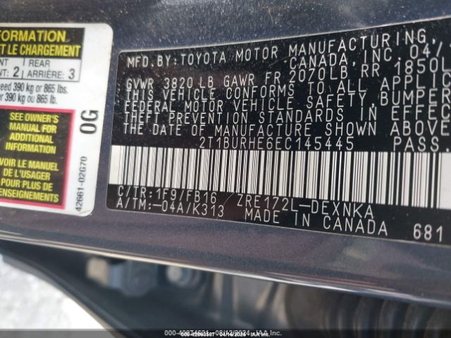 2T1BURHE6EC145445 Toyota COROLLA LE