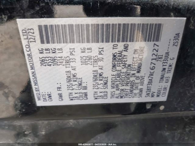 5N1BT3BA7RC671227 Nissan Rogue Sv Fwd