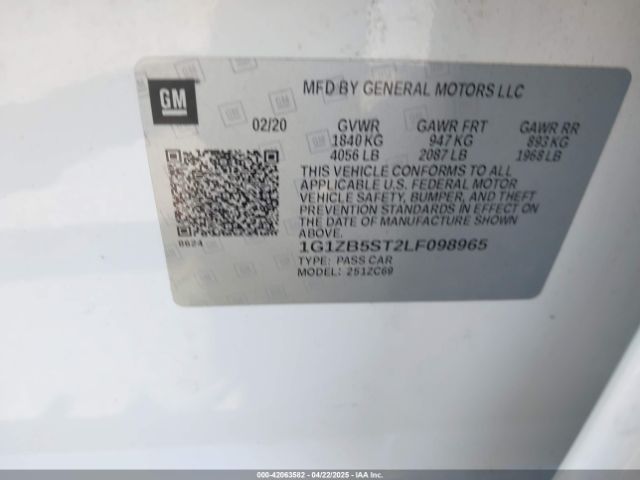1G1ZB5ST2LF098965 Chevrolet Malibu Fwd Ls