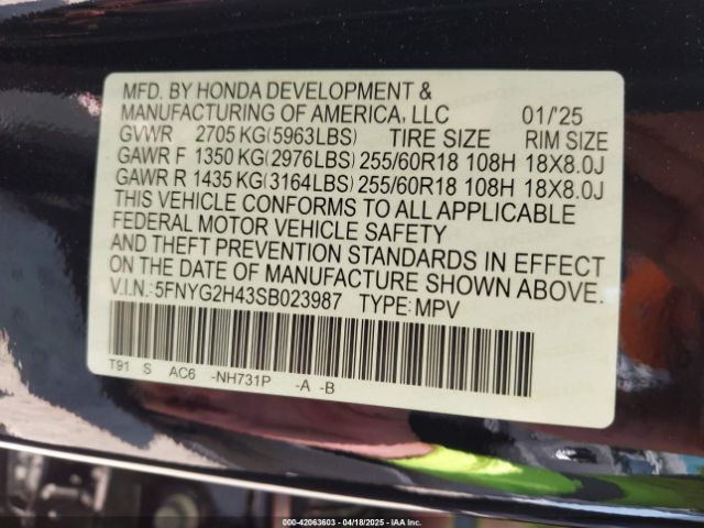 5FNYG2H43SB023987 Honda Pilot Ex-l