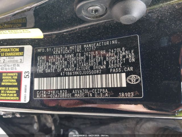 4T1B61HK0JU050082 Toyota CAMRY XSE