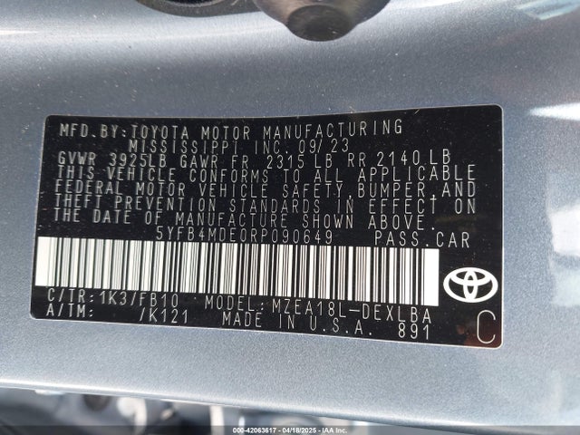 5YFB4MDE0RP090649 Toyota COROLLA LE