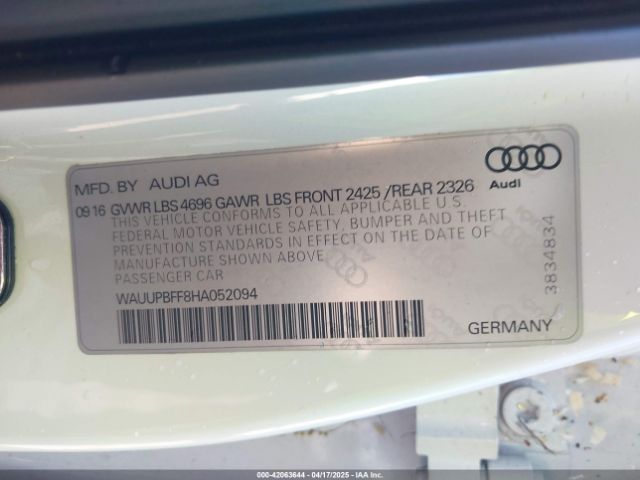 WAUUPBFF8HA052094 Audi A3 E-tron 1.4t Premium