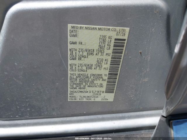 5N1AZ2MH2GN157978 Nissan MURANO SV