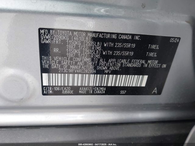 2T3C1RFV4RC282994 Toyota Rav4 Xle Premium