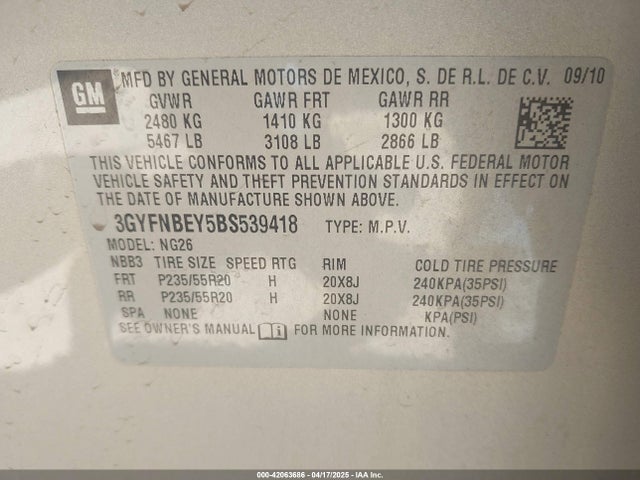 2011 CADILLAC SRX 3GYFNBEY5BS539418 Photo 8