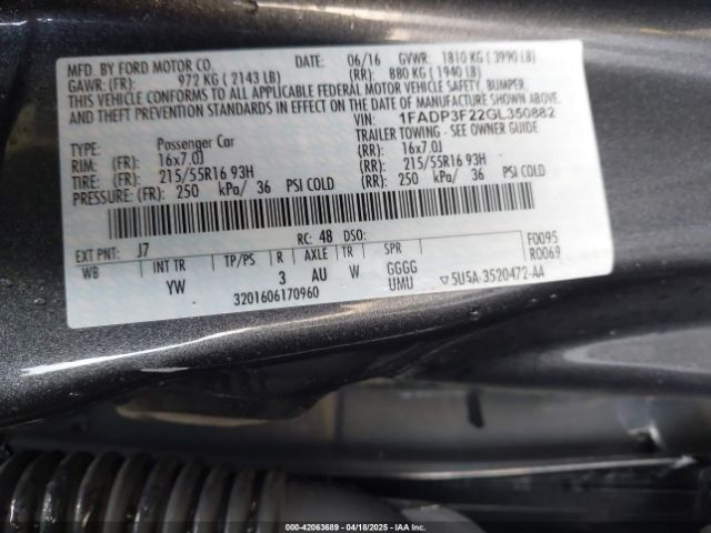 1FADP3F22GL350882 Ford FOCUS SE