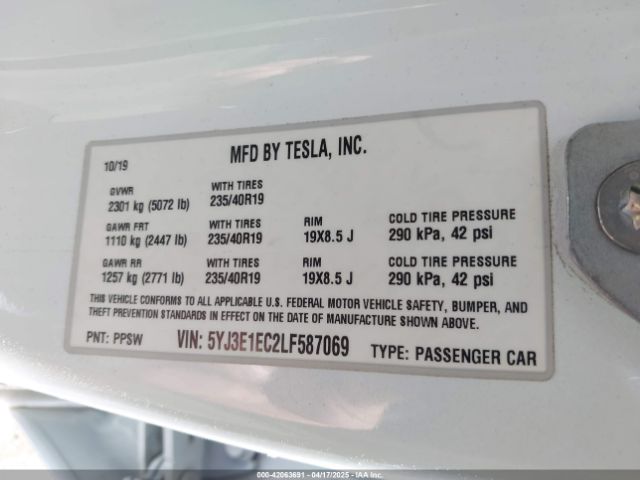 5YJ3E1EC2LF587069 Tesla Model 3 Performance Dual Motor All-wheel Drive