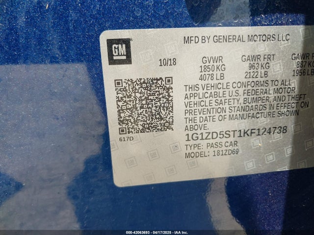 1G1ZD5ST1KF124738 Chevrolet MALIBU LT