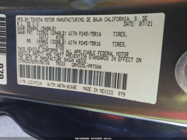 3TMAZ5CN2MM156736 Toyota Tacoma Sr5 V6