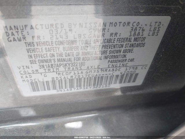 3N1AB7AP5KY322180 Nissan SENTRA SR
