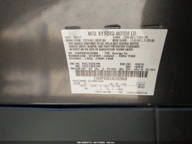 1FAHP2E85JG102868 Ford TAURUS SEL