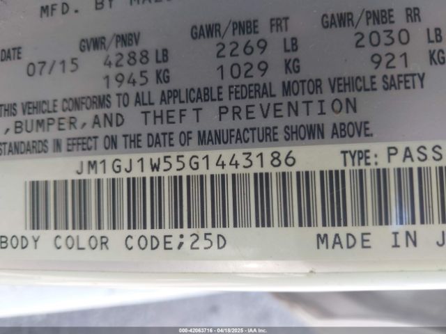 JM1GJ1W55G1443186 Mazda Mazda6 I Grand Touring