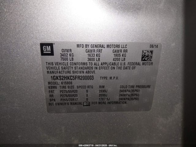 1GKS2HKC5FR200003 GMC Yukon Xl 1500 Slt