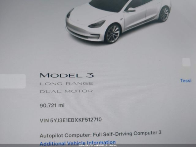 5YJ3E1EBXKF512710 Tesla Model 3 Long Range/performance