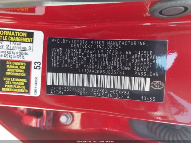 4T1DAACK8SU025754 Toyota CAMRY XSE