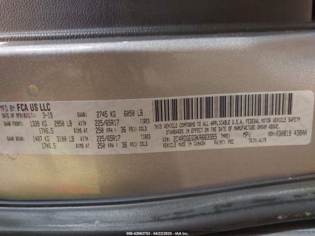 2C4RDGEG3KR663355 Dodge Grand Caravan Gt