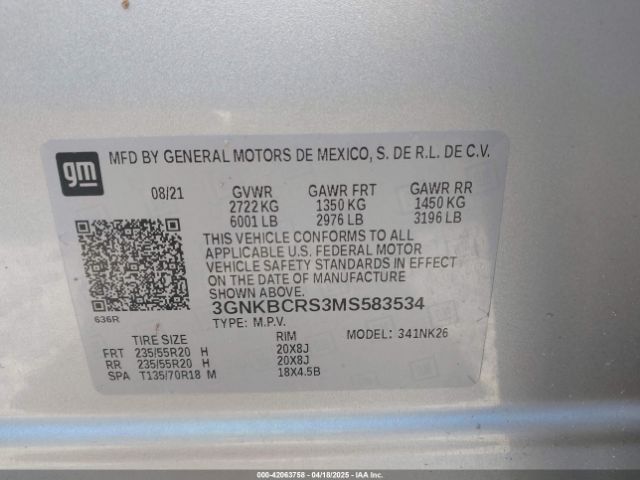 3GNKBCRS3MS583534 Chevrolet Blazer Fwd 2lt