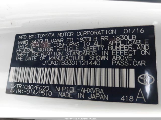 JTDKDTB33G1121440 Toyota Prius C Two