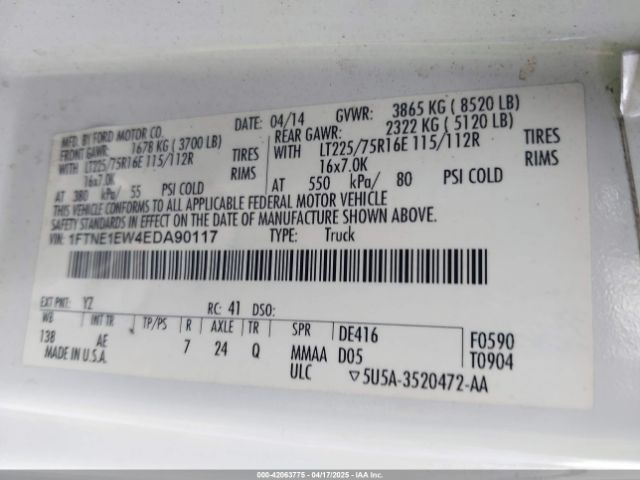 1FTNE1EW4EDA90117 Ford E-150 Commercial