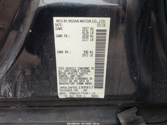1N4AL3AP5GC199957 Nissan Altima 2.5 S