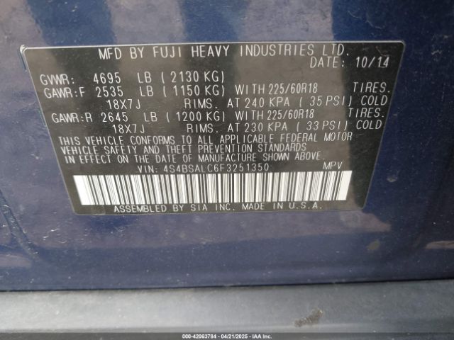4S4BSALC6F3251350 Subaru Outback 2.5i Limited
