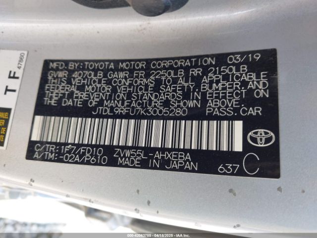JTDL9RFU7K3005280 Toyota Prius Le