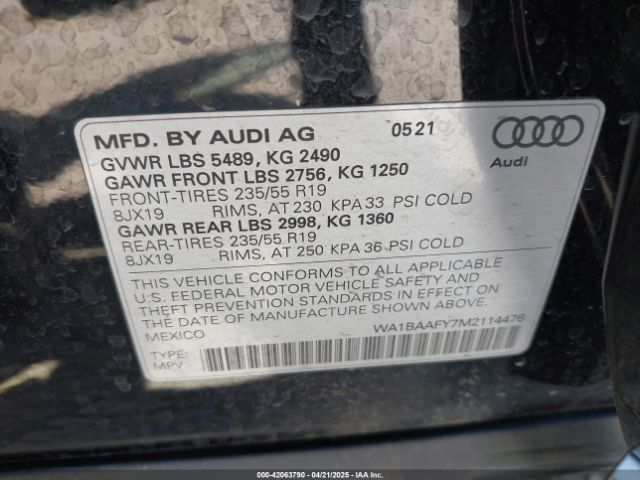 2021 AUDI Q5 WA1BAAFY7M2114476 Photo 8
