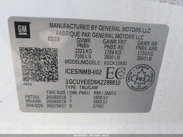 1GCUYEED6KZ289810 Chevrolet Silverado 1500 Rst