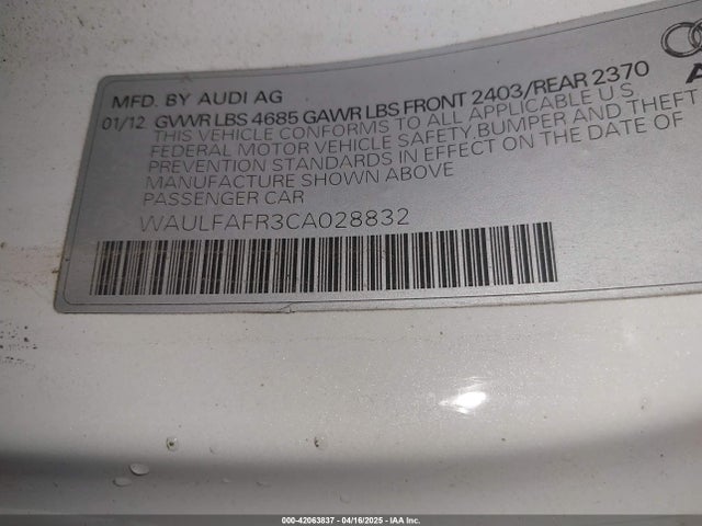 2012 AUDI A5 WAULFAFR3CA028832 Photo 8