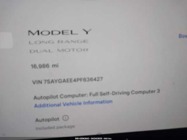 7SAYGAEE4PF636427 Tesla Model Y Awd/long Range Dual Motor All-wheel Drive