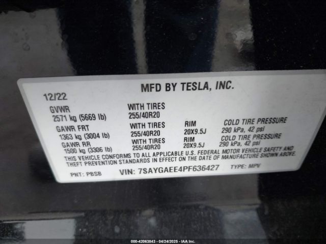 7SAYGAEE4PF636427 Tesla Model Y Awd/long Range Dual Motor All-wheel Drive