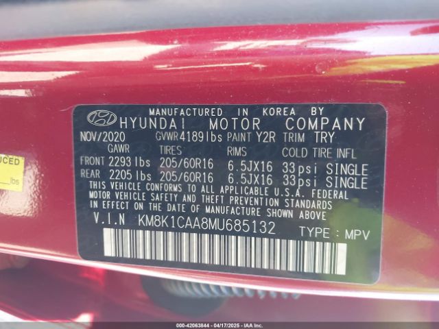 KM8K1CAA8MU685132 Hyundai Kona Se