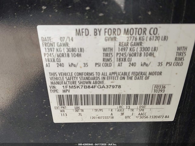 1FM5K7B84FGA37978 Ford Explorer