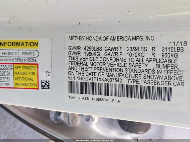 1HGCV1F1XKA007542 Honda ACCORD LX