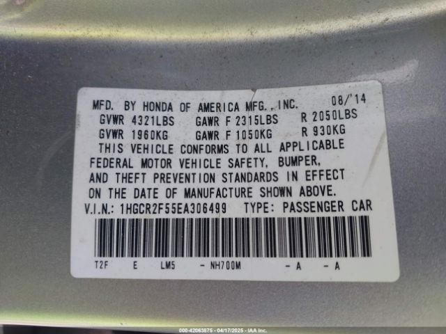 1HGCR2F55EA306499 Honda Accord Sport