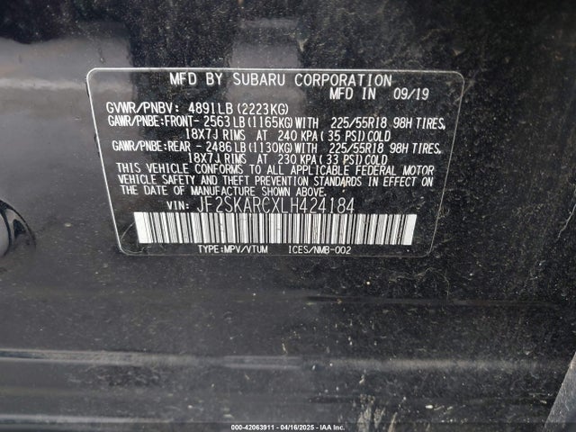 JF2SKARCXLH424184 Subaru naturally aspirated u5