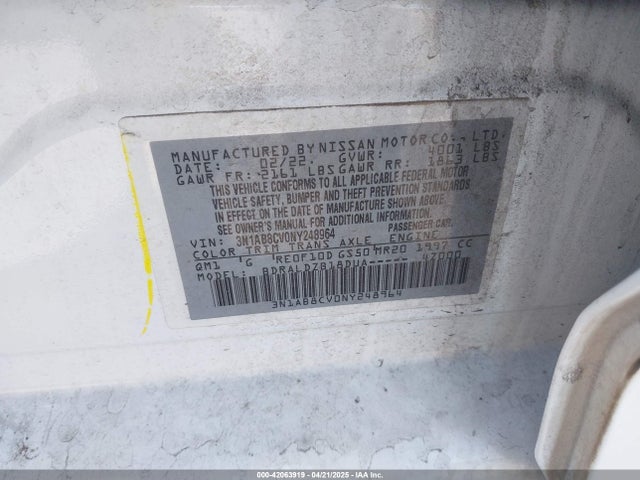 3N1AB8CV0NY248964 Nissan Sentra Sv Xtronic Cvt