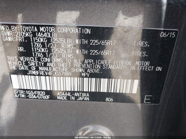 JTMBFREV4FJ037989 Toyota RAV4 LE